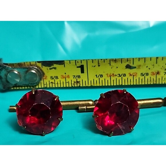 Vintage Red Plastic Brass Shirt Studs – Mid-Century Men’s Formal Jewelry Set - Picture 2 of 5